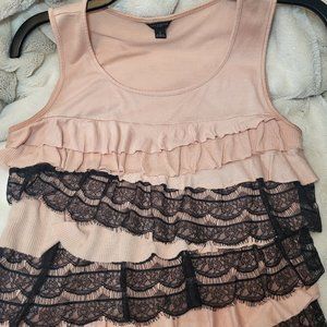 Womens tank top with lace and ruffles, small, peach color